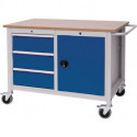 Établi l.1250xP750xH935 mm hêtre Multiplex gris clair/bleu de sécurité 3 tiroirs 1 porte