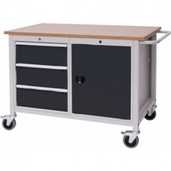 Établi l.1250xP750xH935 mm hêtre Multiplex gris clair/gris anthracite 3 tiroirs
