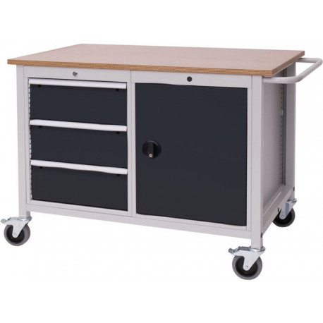 Établi l.1250xP750xH935 mm hêtre Multiplex gris clair/gris anthracite 3 tiroirs