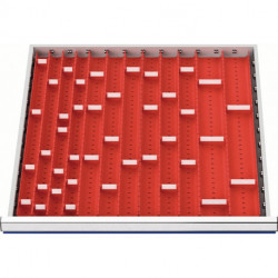 Jeu de compartimentages Hauteur du panneau 50-75 mm pour largeur d’armoire 600 mm 16 douilles av 40 cloisons de séparation