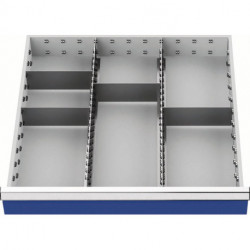 Matériel de compartimentage pour tiroir Hauteur du panneau 150 mm 2 séparateurs long./4 transversaux
