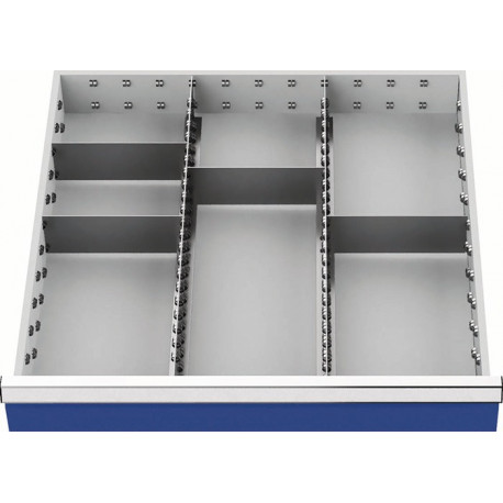 Matériel de compartimentage pour tiroir Hauteur du panneau 150 mm 2 séparateurs long./4 transversaux