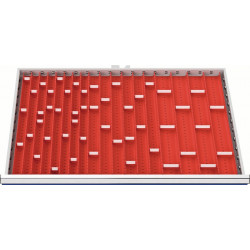 Jeu de compartimentages Hauteur du panneau 50-75 mm pour largeur d’armoire 900 mm 24 douilles av 47 cloisons de séparation