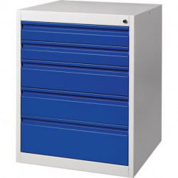 Armoire à tiroirs BK 600 H800xl600xP600 mm gris/bleu 5 tiroir extraction simple