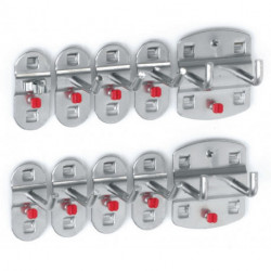 Assortiment de porte-outils 10 pièces revêtu plastique pour panneaux perforés 7 croch./2 croch. d./1 pince à outil 1 Pince à outil