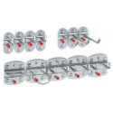 Assortiment de porte-outils 12 pièces revêtu plastique pour panneaux perforés 9 crochets divers/3 crochets doubles