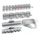 Assortiment de porte-outils 18 pièces revêtu plastique pour panneaux perforés 7 croch./3 croch. doubles/3 supp. div div.support