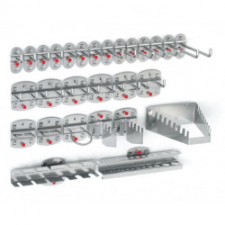 Assortiment de porte-outils 28 pièces revêtu plastique pour panneaux perforés 14 croch./6 croch. double/8 supports div div.support