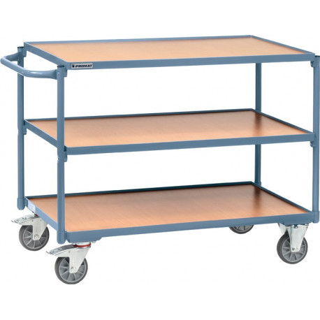 Table roulante 3 surfaces de chargement L1000xl600 mm bleu pigeonRAL 5014 cap.