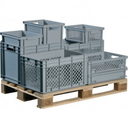 Conteneur de transport gerbables L600xl400xH170 mm gris PP poignée traversante p