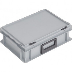 Coffrets en plastique L400xl300xH133 mm PP 1 poignée fermoir coulissant gris 10 l LOCKWEILER