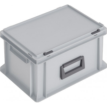 Coffrets en plastique L400xl300xH233 mm PP 1 poignée fermoir coulissant gris 20l