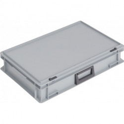 Coffrets en plastique L600xl400xH133 mm PP 1 poignée fermoir coulissant gris 24l