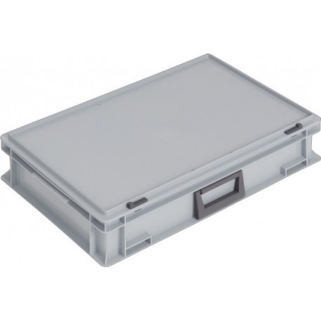 Coffrets en plastique L600xl400xH133 mm PP 1 poignée fermoir coulissant gris 24l