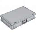 Coffrets en plastique L600xl400xH133 mm PP 1 poignée fermoir coulissant gris 24l