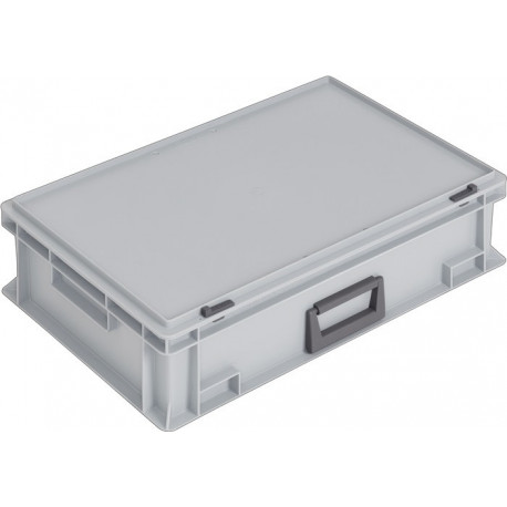 Coffrets en plastique L600xl400xH163 mm PP 1 poignée fermoir coulissant gris 33l