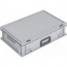 Coffrets en plastique L600xl400xH163 mm PP 1 poignée fermoir coulissant gris 33l