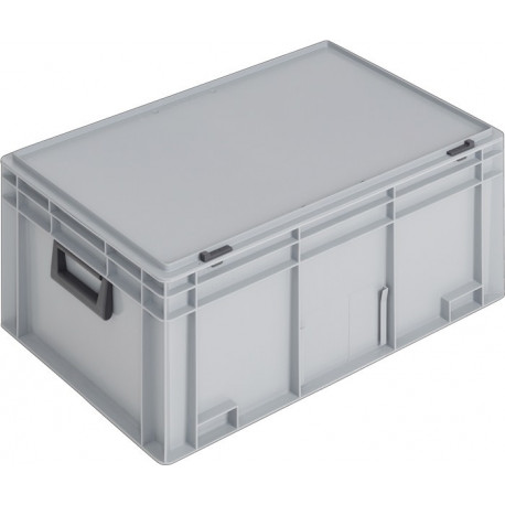 Coffrets en plastique L600xl400xH293 mm PP 2 poignées fermoir coulissant gris 55l