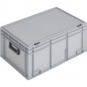 Coffrets en plastique L600xl400xH293 mm PP 2 poignées fermoir coulissant gris 55l