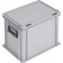 Coffrets en plastique L400xl300xH333 mm PP 2 poignées fermoir coulissant gris 31l