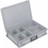 Coffrets en plastique L600xl400xH133 mm PP 1 poignée 6 boîtes compart.+fermoir couliss. gris 24 l LOCKWEILER