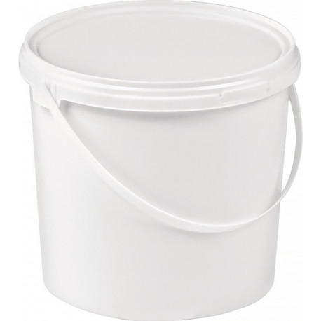 Seau 5 l plastique blanc, alimentaire blanc av poignée avec profilé et couv. cloche D. 214 mm hauteur 188 mm