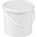 Seau 5 l plastique blanc, alimentaire blanc av poignée avec profilé et couv. cloche D. 214 mm hauteur 188 mm