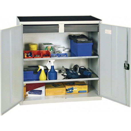 Armoire d’outillage/Servante de machine H1000xl1000xP500 mm 2 tiroirs, 2 fonds gris clair, RAL 7035/gris clair,RAL 7035 STUMPF