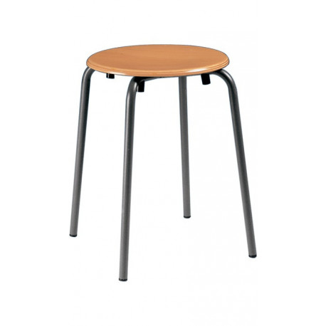 Tabouret empilable H. d’assise 500 mm D. du siège 300 mm tube rond anthracite hêtre nature laqué BIMOS
