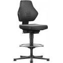 Chaise d’atelier pivotante Air Flow patins + anneau de pied rembourrage simili cuir noir 570-850 mm BIMOS