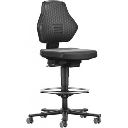 Chaise d’atelier pivotante Air Flow rouleaux + anneau de pied rembourrage simili cuir noir 610-890 mm BIMOS