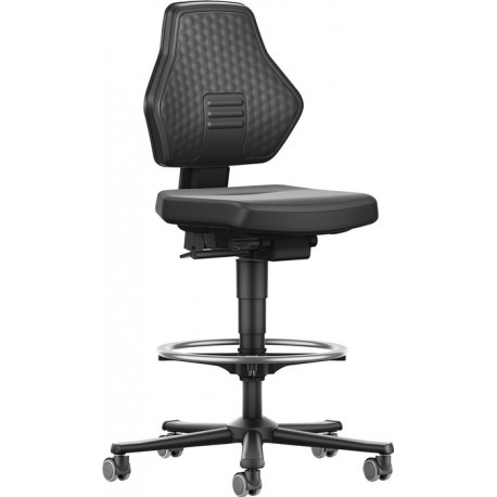 Chaise d’atelier pivotante Air Flow rouleaux + anneau de pied rembourrage simili cuir noir 610-890 mm BIMOS