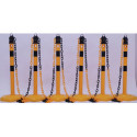 Ensemble de potelets de blocage PU jaune/noir avec pied 6 pans D63xH1000 mm 6 poteaux et 5 chaînes