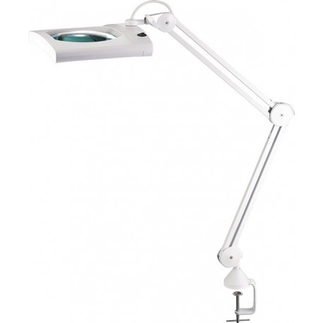 Éclairage à loupe à LED lunette 190,5 mm (7,5 po.) Pince de table blanc avec cache, tête rectangulaire