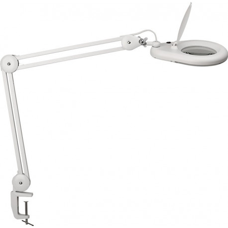 Éclairage à loupe à LED lunette 127 mm (5 po.) Pince de table blanc avec cache, tête ronde