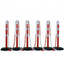 Ensemble de potelets de blocage PP rouge/blanc avec pied 6 pans D63xH1000 mm 6 poteaux et 5 chaînes