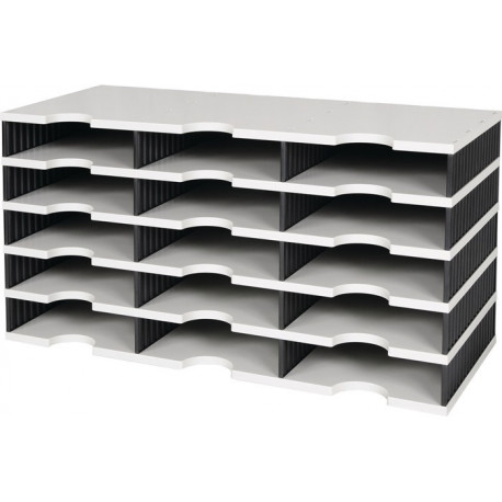 Casier de tri Trio 15 compartiments H363xl723xP331 mm polystyrène gris/noir STYR