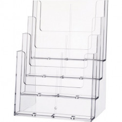 Porte-prospectus de table 4 x format A4 portrait plastique transparent autonome HELIT