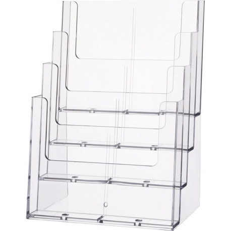 Porte-prospectus de table 4 x format A4 portrait plastique transparent autonome HELIT