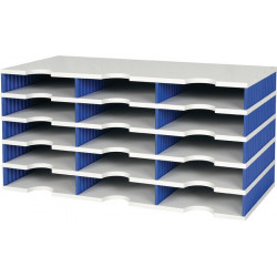 Casier de tri Trio 15 compartiments H363xl723xP331 mm polystyrène gris/bleu