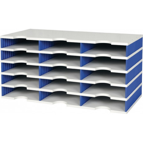 Casier de tri Trio 15 compartiments H363xl723xP331 mm polystyrène gris/bleu
