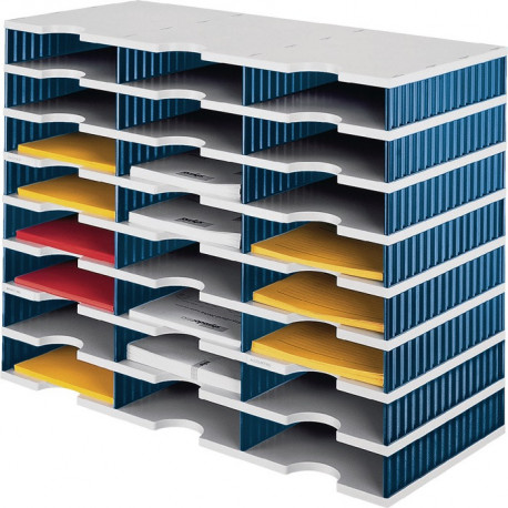 Casier de tri Trio 24 comp. H573xl723xP331 mm polystyrène gris/bleu