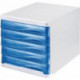 Boîte de tiroir 5 tiroirs blanc/bleu transparent plastique H245xl265xP340 mm HELIT