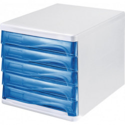Boîte de tiroir 5 tiroirs blanc/bleu transparent plastique H245xl265xP340 mm HELIT