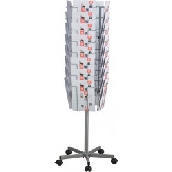 Présentoir de brochures D. 510 mm H1475 mm argent 32 compartiments au format A4