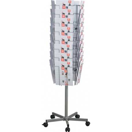 Présentoir de brochures D. 510 mm H1475 mm argent 32 compartiments au format A4
