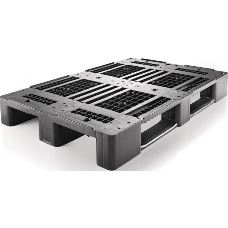 Palette plastique L1200xl800xH150 mm 3 patins ajourés avec bord PE haute pression
