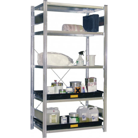 Bac d'étagère L1300xl620xH80 mm polyéthylène noir sans caillebotis 40 l CEMO