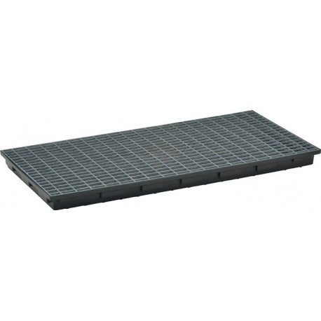 Bac d'étagère L1300xl620xH80 mm polyéthylène noir avec caillebotis 40 l CEMO