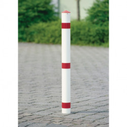 Potelet de blocage acier rouge-blanc D. 76 mm pour encastrer dans le béton avec capuchon en pointe